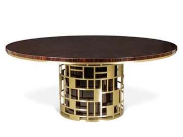 HALT - Round brass and ebony dining table by JOSÉ LEITE DE CASTRO - view 2